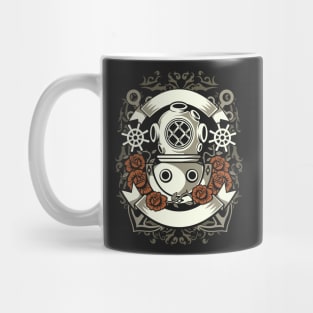 Deep Sea Diver Retro Crest With Roses Mug